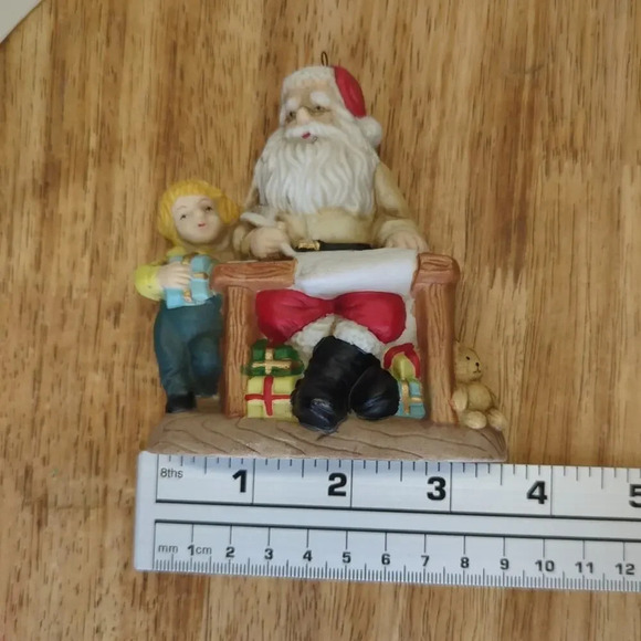 Vintage Santa Christmas Tree Ornament with List and Little Boy - Picture 4 of 5